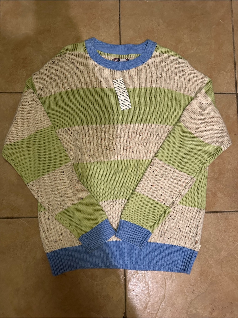 Urban Outfitters Green, Cream & Blue Striped Crewneck Sweater